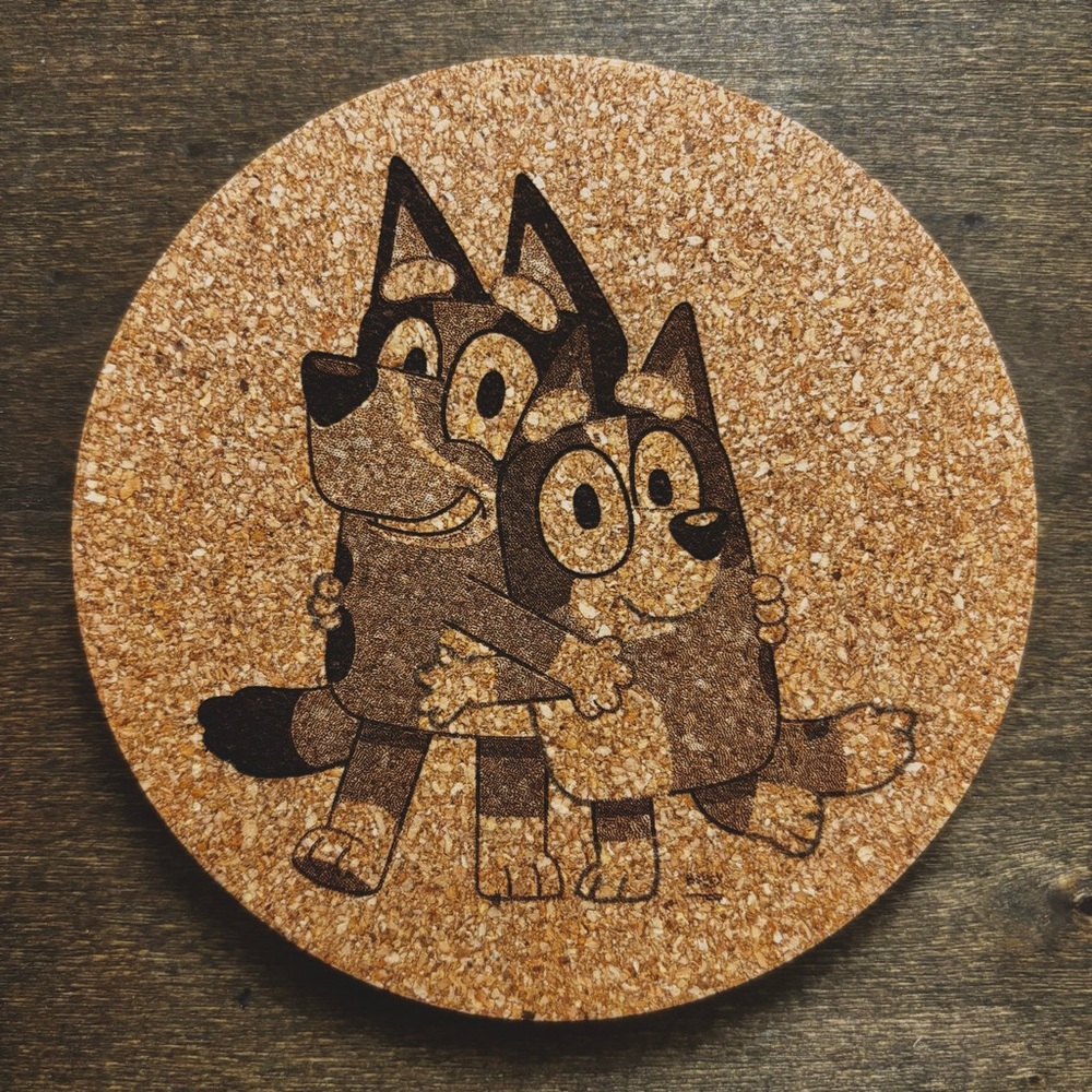 Bluey and Bingo Laser Engraved Cork Coaster